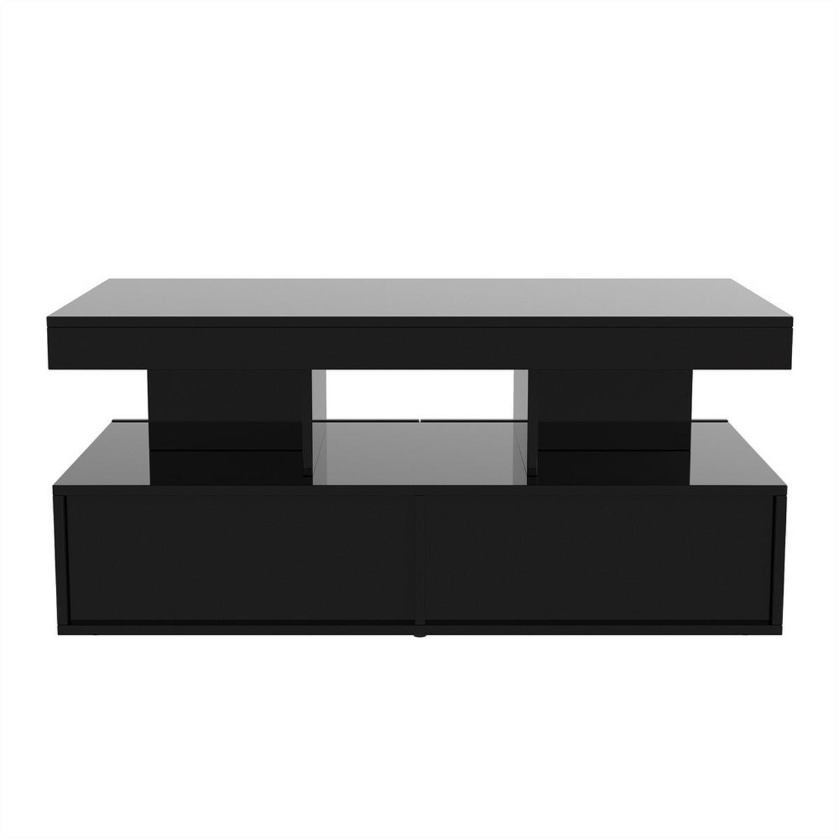 COUCHTISCH in Hochglanz-Schwarz mit LED-Beleuchtung - 2 Schubladen - Schwarz, Holzwerkstoff (104/53/46cm) - DELFA