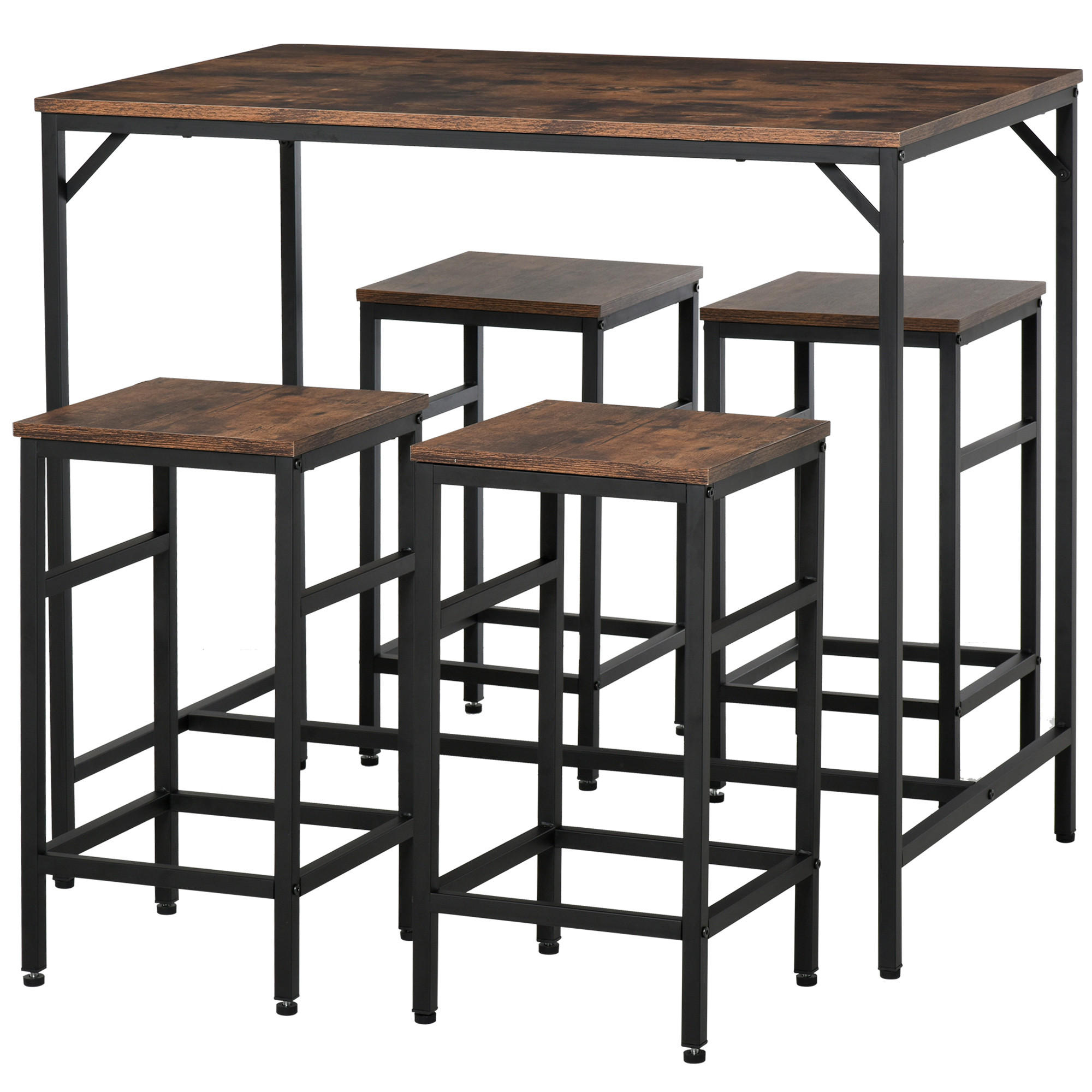 BARTISCH-SET, Spanplatte, Stahl, Braun - Braun, Kunststoff (60/88/100cm) - HOMCOM