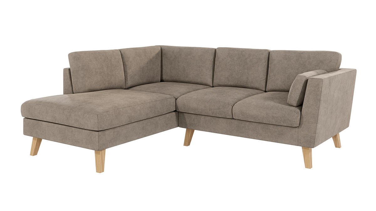 ECKSOFA Mario Dunkelbeige Microfaser - Beige/Naturfarben, Buchenholz/Textil (221/186cm) - S-Style Möbel