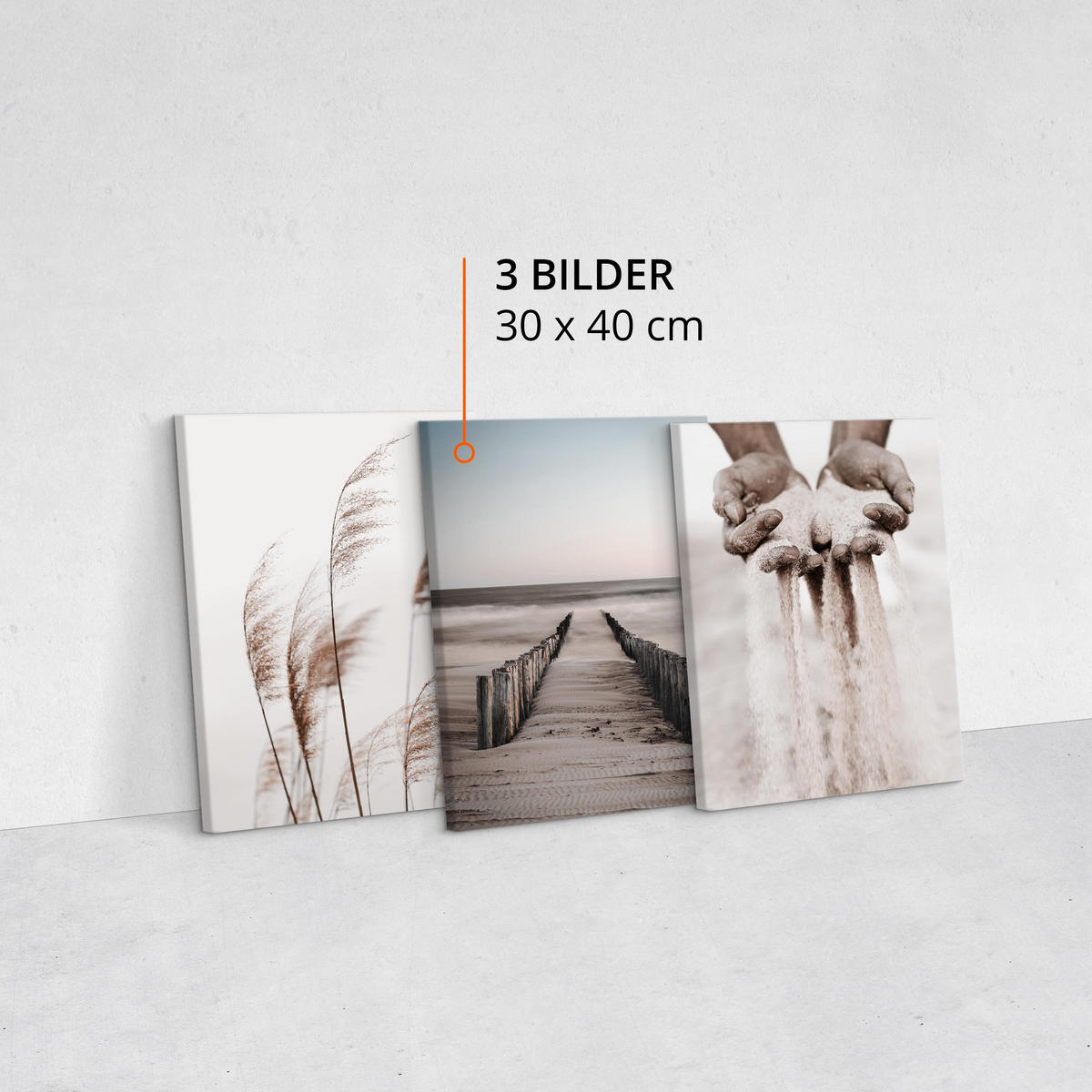LEINWANDBILDER 3-er Set Strand Natur 3D - Blau/Beige, Textil (90/40cm) - Muralo