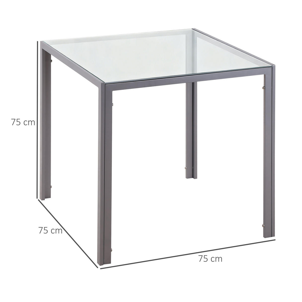 ESSTISCH Esszimmertisch Quadratischer Küchentisch für 4 Personen, Grau - Grau, Glas (75/75/75cm) - HOMCOM