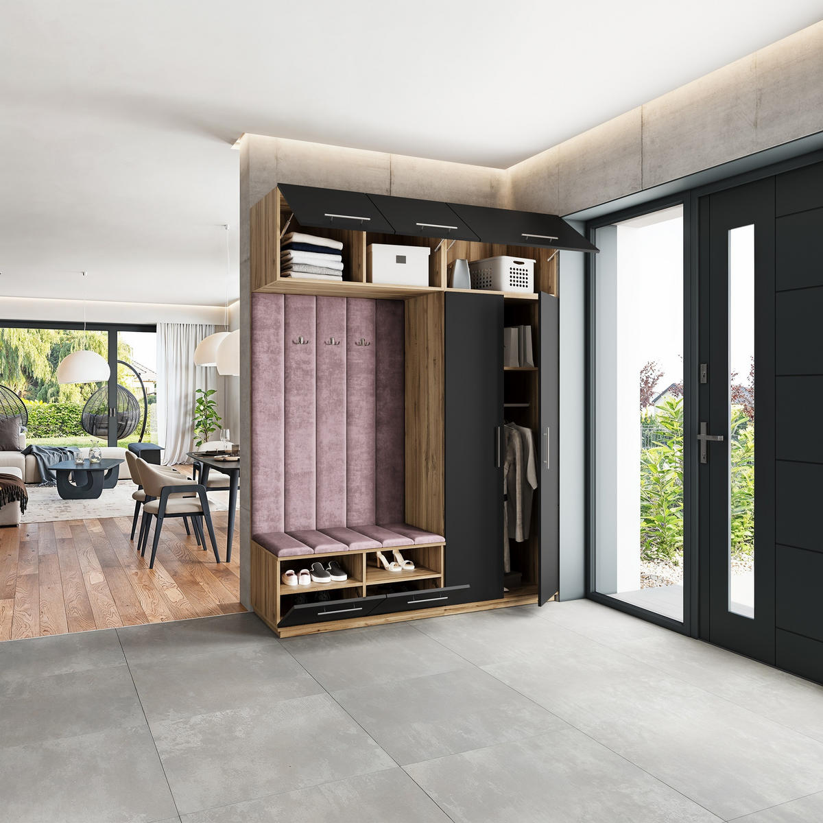 GARDEROBENSCHRANK REMA 180/240/60 cm Modern Garderobe-Set Eiche Wotan - Eiche Wotan/Lila, Holzwerkstoff (180/240/60cm) - MASSENO