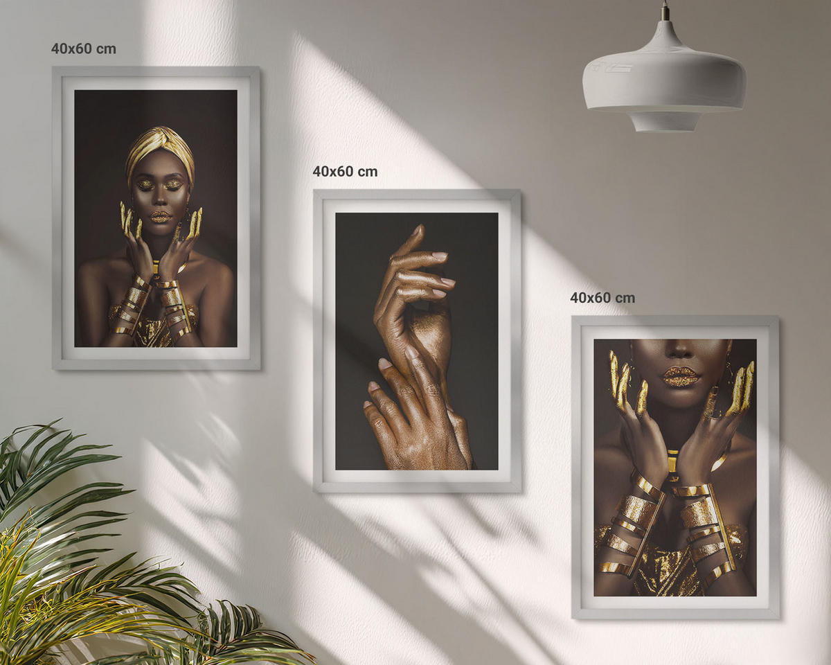 WANDBILDER 3er Set - 40x60 cm Silberner Rahmen - Porträts afrikanischer Frauen - Silberfarben, Kunststoff (40/60cm) - ArtPrintCave