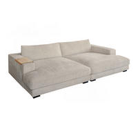 BIG SOFA XL MIT TABLETT NATUR MADELINE Cremeweiß Cord - Creme/Schwarz, Kunststoff/Textil (290/85/190cm) - KAWOLA