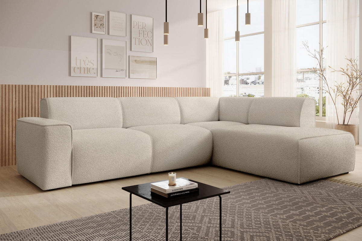 ECKSOFA L Form Didim Taupe 292/220/78 cm – großes Sofa stilvoll & bequem R - Taupe/Schwarz, Kunststoff/Textil (292/220cm) - AX Living