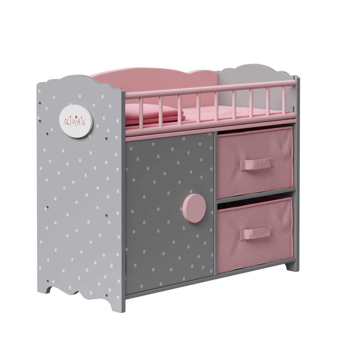 PUPPEN-WICKELTISCH, Rosa/Grau, 46cm - Grau, Holzwerkstoff (26/46/54cm) - Teamson Kids