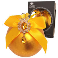 CHRISTBAUMKUGEL Strassstein Schleife Eisdesign Goldfarbig 8cm (Glas / 1 Stk.) - Goldfarben, Glas (8/8/8cm) - Krebs Glas Lauscha
