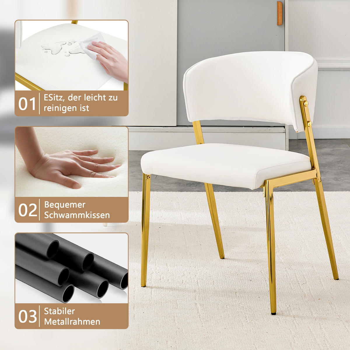 STUHL-SET DE-36685 2 Stück mit Kunstlederbezug und Metallgestell Weiß - Weiß, Metall (49/78/51cm) - ComfortXL