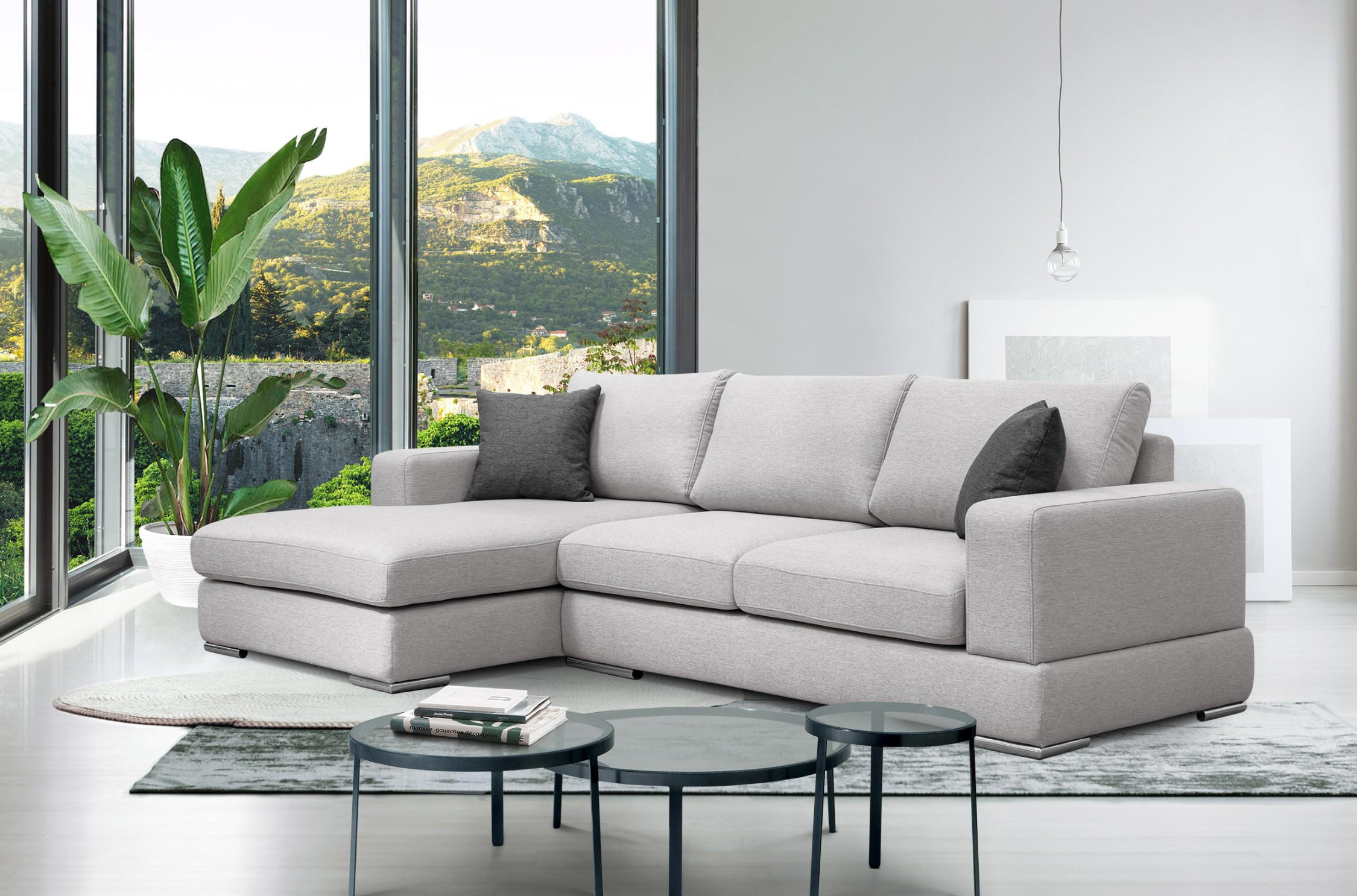 ECKSOFA OTTO 4-Sitzer, hellgrau - Hellgrau, Holzwerkstoff/Textil (159/279cm) - Courtois Laville