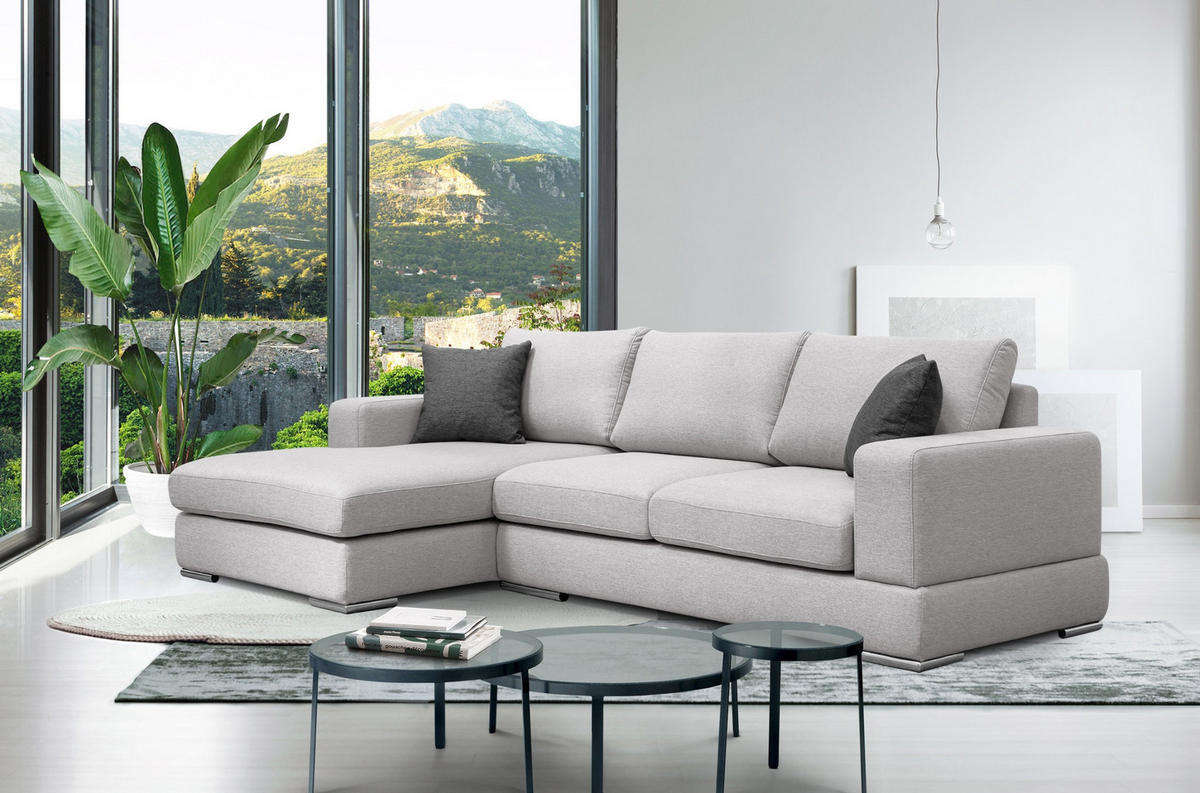ECKSOFA OTTO 4-Sitzer, hellgrau - Hellgrau, Holzwerkstoff/Textil (159/279cm) - Courtois Laville