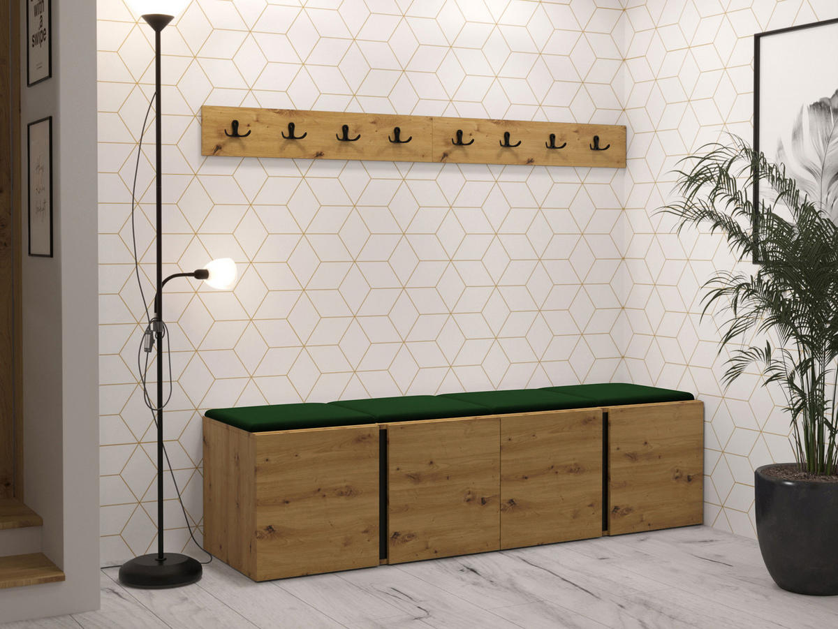MOBILIER PENTRU HOL Orion VII - verde/stejar Artisan, material plastic/compozit lemnos (168/42/46cm) - MIRJAN24