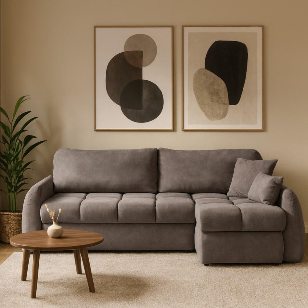 ECKSCHLAFSOFA Glavi mit Bettkasten, universelle Ottomane, Braun - Schwarz/Braun, Textil (252/172cm) - Beautysofa