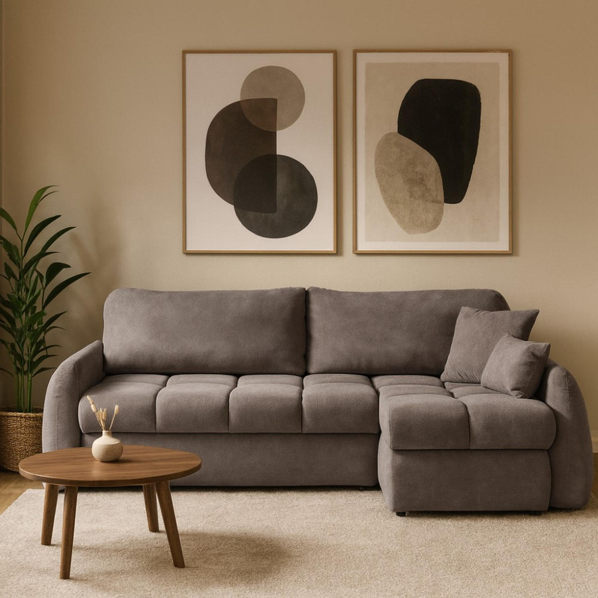 ECKSCHLAFSOFA Glavi mit Bettkasten, universelle Ottomane, Braun - Schwarz/Braun, Textil (252/172cm) - Beautysofa