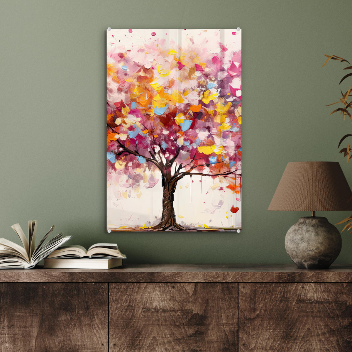 ACRYLGLASBILD Aquarell - Baum - Kunst - Abstrakt 40x60 cm - Multicolor, Glas (40/60cm) - MuchoWow