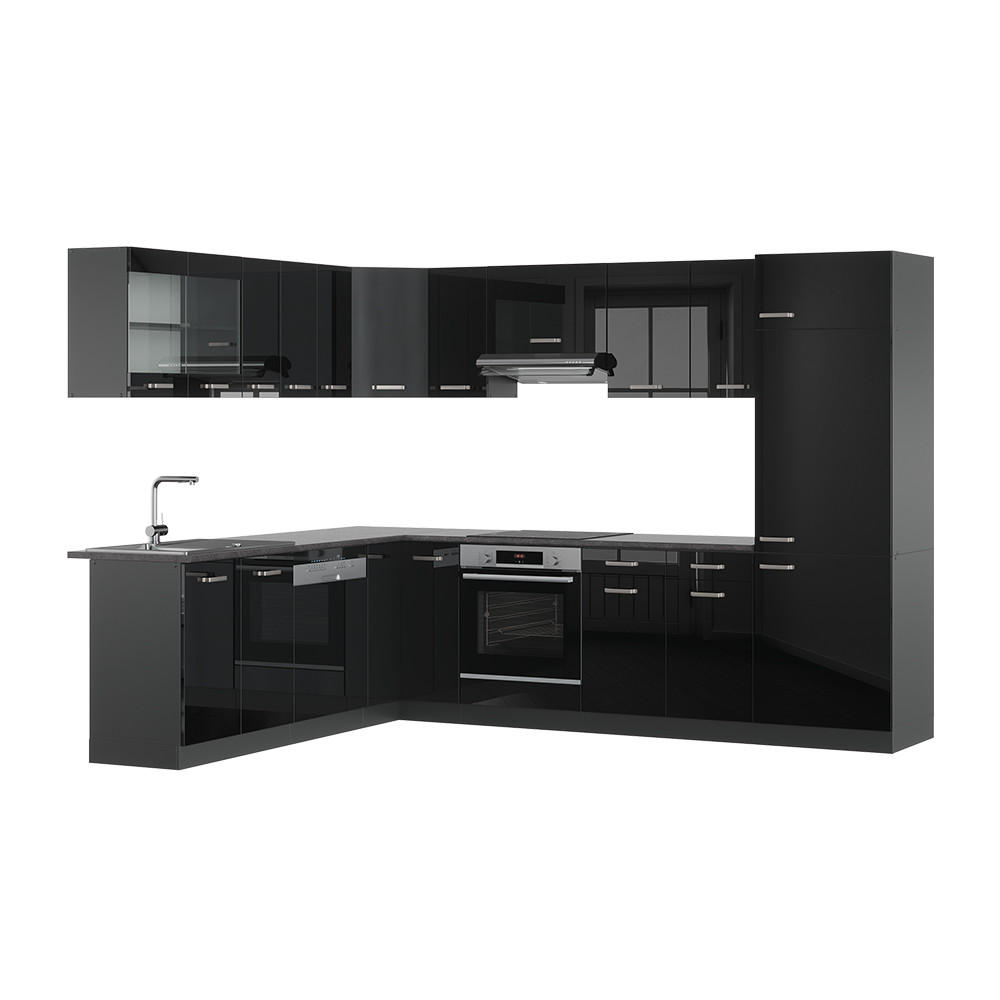 Vicco Eckküche Schwarz Hochglanz, Anthrazit 287x206.8x60 cm