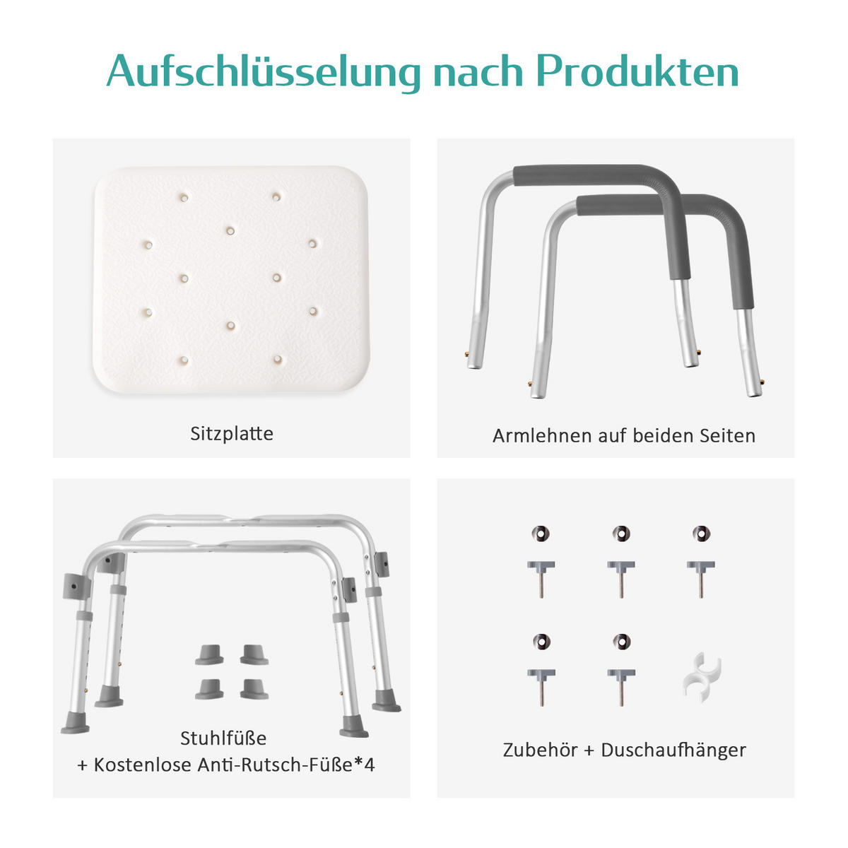 DUSCHHOCKER mit Abnehmbarer Armlehne 47,5/38,5/56,5 cm - Weiß, Metall (47/56/38cm) - EMKE