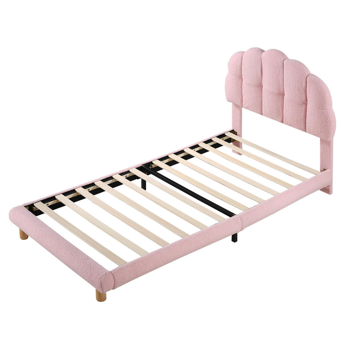 POLSTERBETT 90/200 cm aus Bouclé und MDF mit verstellbarem Kopfteil Rosa - Rosa, Textil (90/200cm) - Modenvie