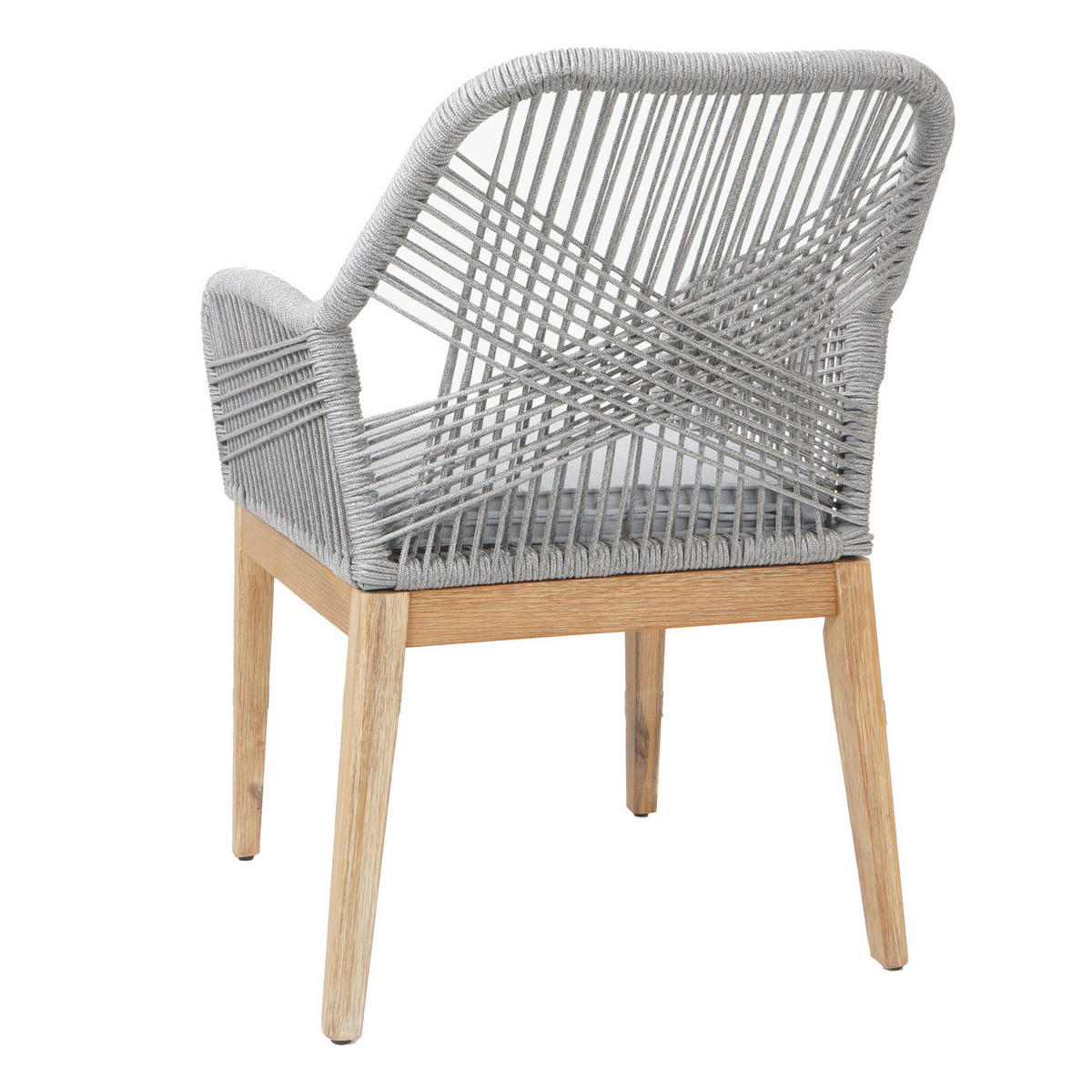 GARTENSTUHL 2er-Set HxBxT 85x58x59cm Sitzhöhe 47cm wetterfest Seilgeflecht Rope Holz Akazie Hellgrau Kissen Hellgrau - Hellgrau, Holz (58/85/59cm) - PROREGAL