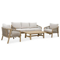 GARTENLOUNGE SANYA 4er Set beige, natur - Beige, Holz/Textil - IDIMEX