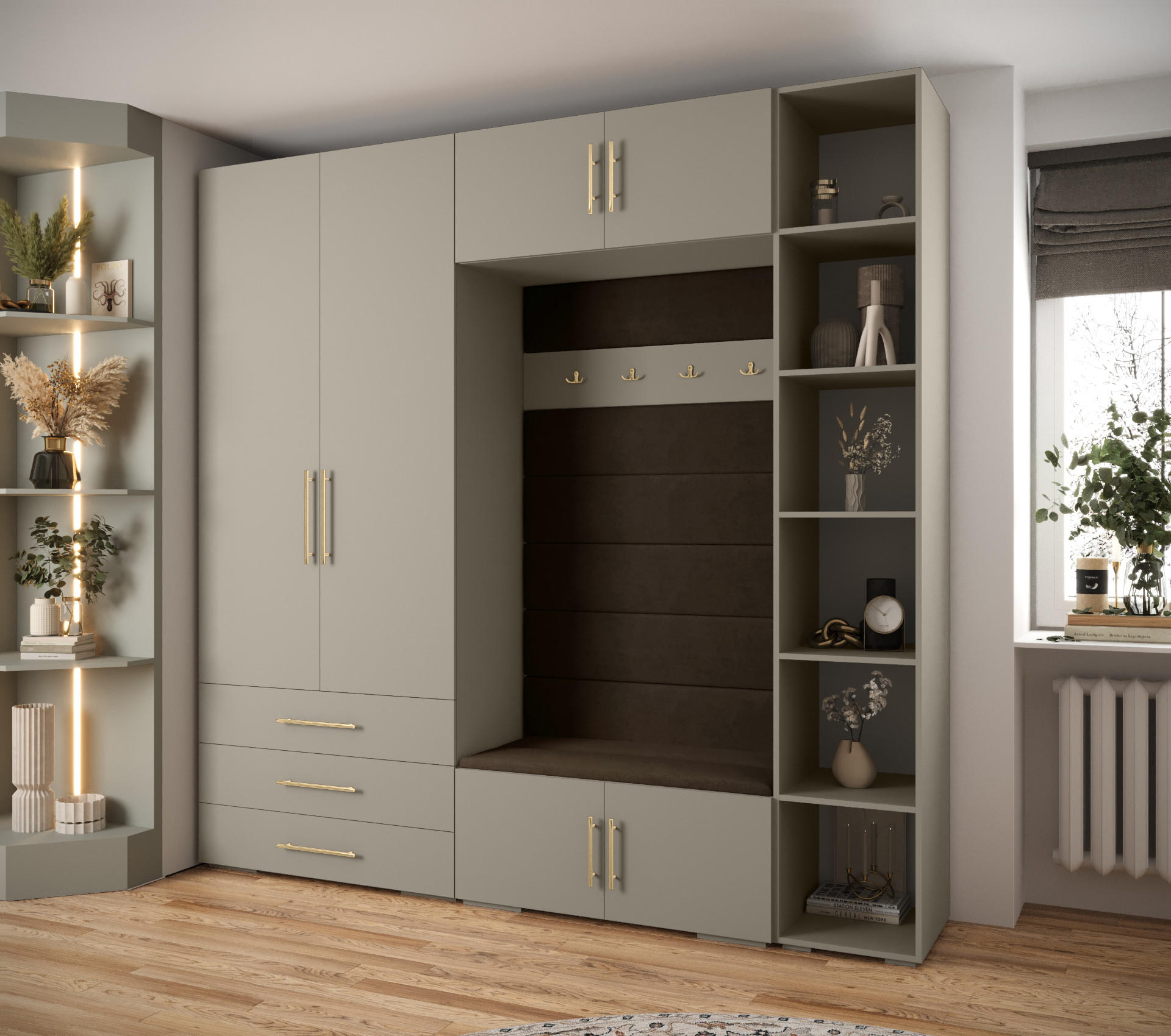 GARDEROBEN-SET 236,7/240/47 - Kaschmir/Goldfarben, Holz/Kunststoff (240/236.7/47cm) - Abiks Möbel