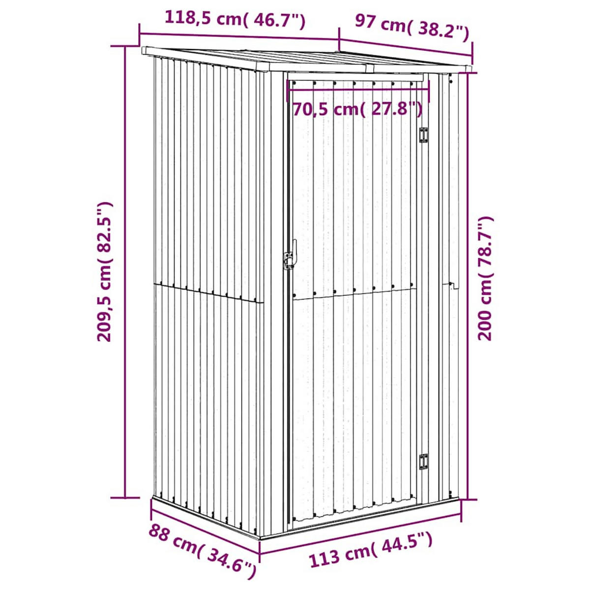 GERÄTESCHUPPEN Anthrazit 118.5/97/209.5 Cm Verzinkter Stahl - Anthrazit, Metall (118.5/209.5/97cm) - vidaXL