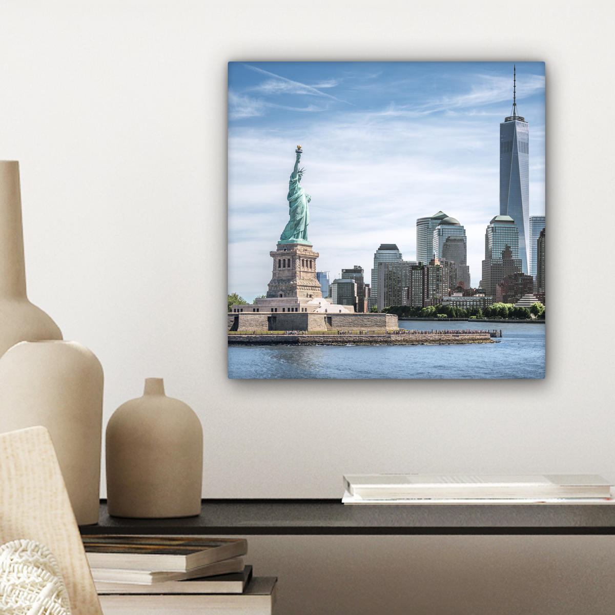 LEINWANDBILD New York - Freiheitsstatue - Wasser 20x20 cm - Hellblau, Textil (20/20cm) - MuchoWow