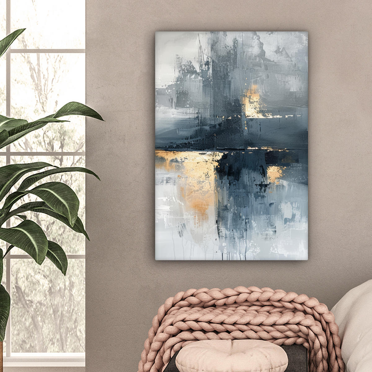 LEINWANDBILD Kunst - Grau - Gold - Abstrakt 60x90 cm - Dunkelgrau, Textil (60/90cm) - MuchoWow