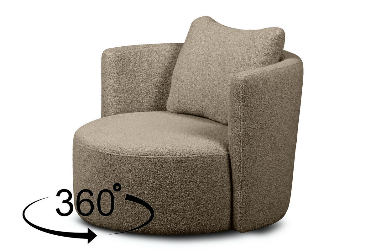 DREHSESSEL-SET RAGGI inkl. Sitzhocker, Boucle, braun - Braun, Textil (92/75/80cm) - KONSIMO®