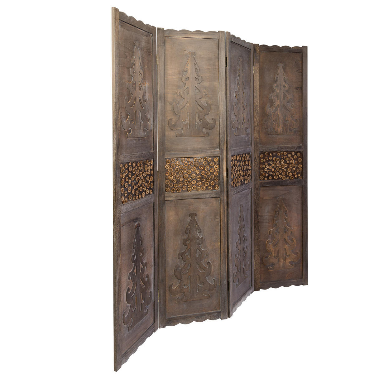 PARAVENT 4-tlg. 160/170 cm Braun Holzverzierung - Braun, Holz (160/170/2cm) - Homestyle4u
