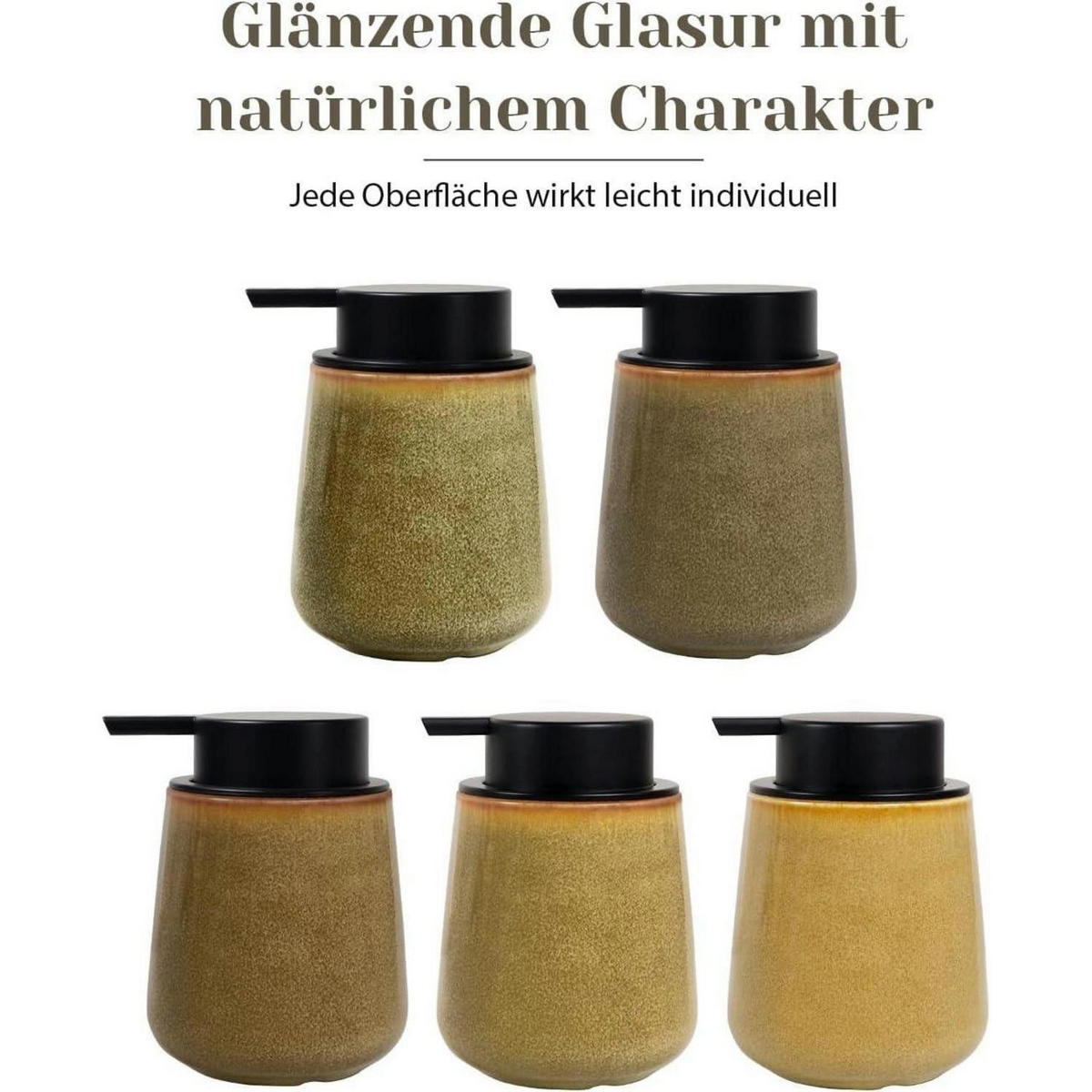 SEIFENSPENDER Keramik Gelb 350ml - Olivgrün, Keramik (9.2/12.5/9.2cm)