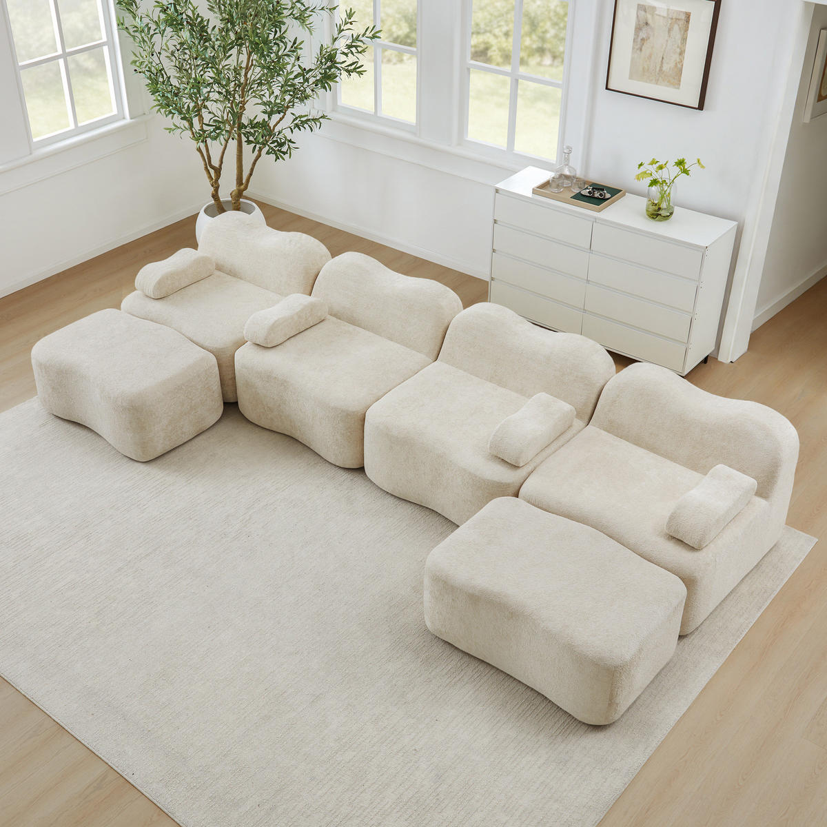 WOHNLANDSCHAFT 384/167/70 cm in Beige aus Samt mit U-Form - Beige, Textil (167/70/384cm) - Flora Grace