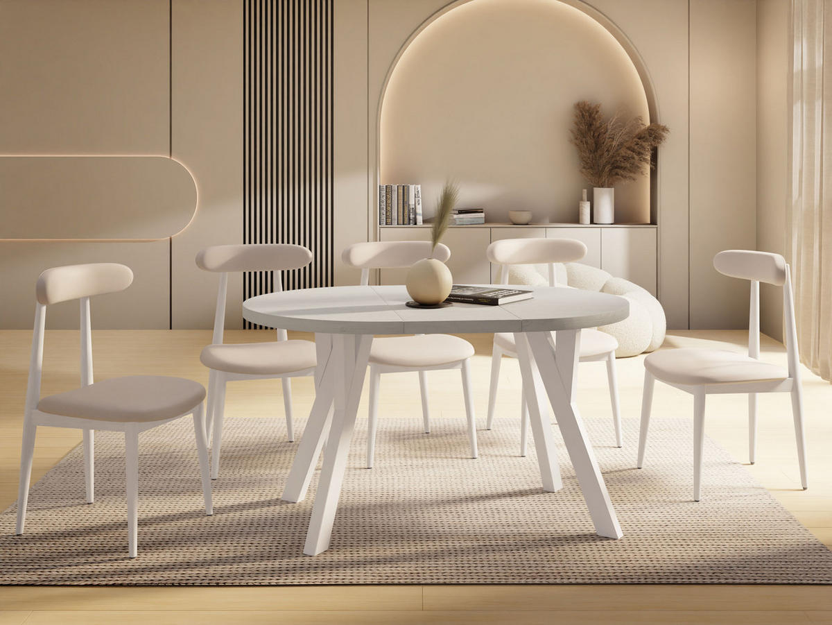 ESSTISCH Avero White runder ausziehbarer, Kiefer weiß 100-140/100/77 cm - Weiß, Holz/Holzwerkstoff (100/100/77cm) - WFL GROUP