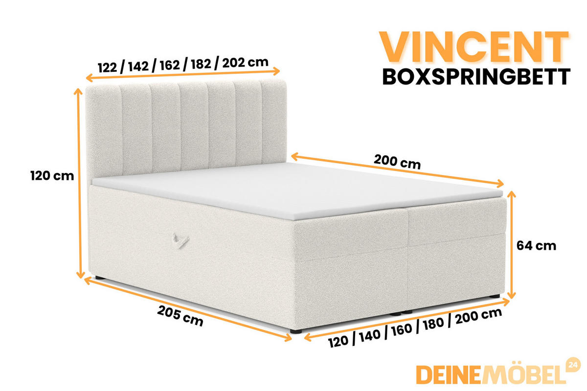 BOXBETT VINCENT 120/200 in Boucle Creme H4 - Creme, Holz/Holzwerkstoff (120/200cm) - Deine Möbel 24