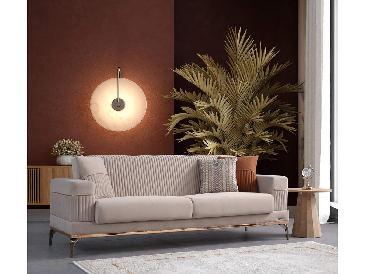 SOFA Cusco 3-Sitzer Mikrofaser Webstoff Beige - Beige, Kunststoff/Textil (230/84/90cm)