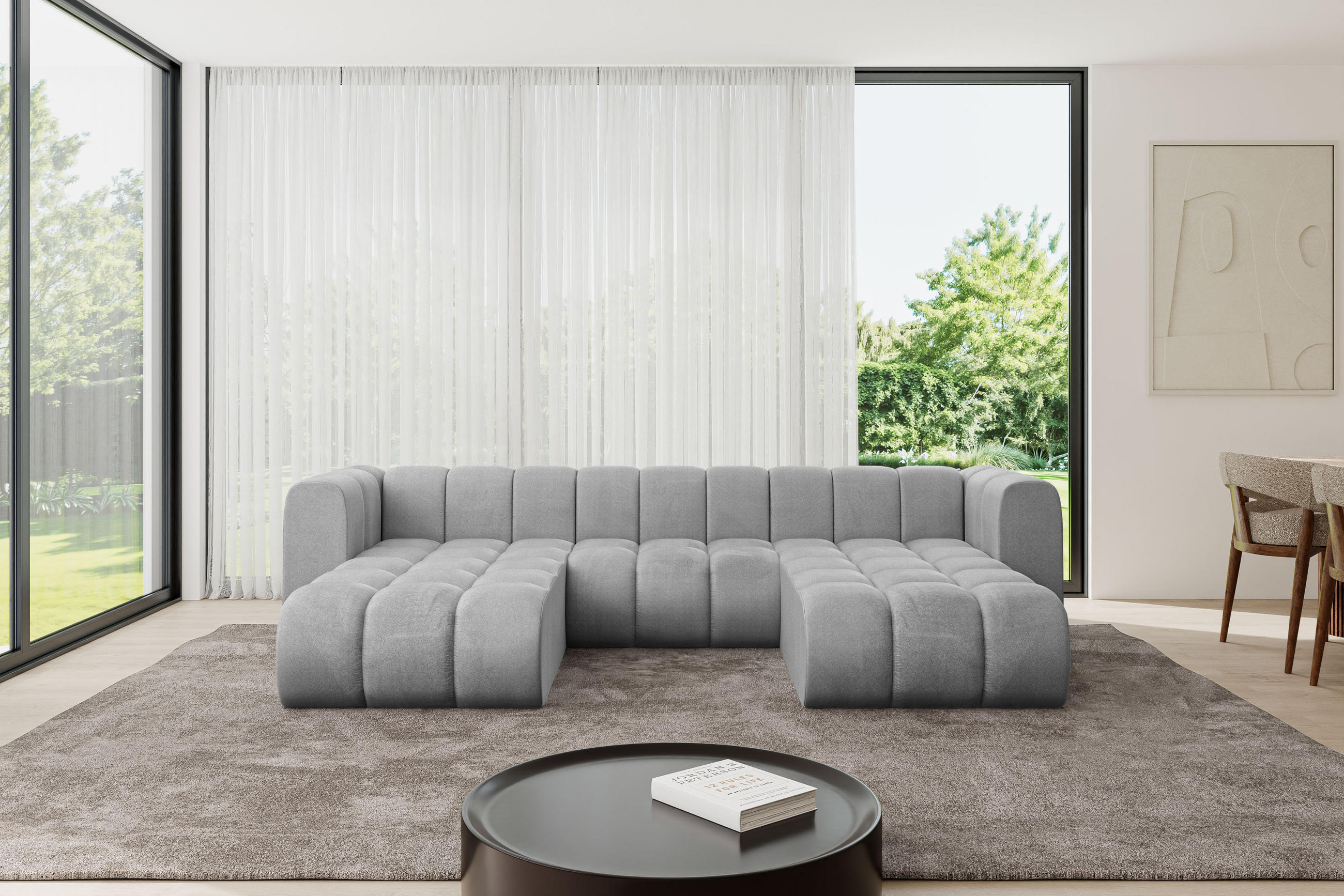 WOHNLANDSCHAFT modulares Sofa Joren-U1 - 319x177x70 cm Grau - Hellgrau, Holzwerkstoff/Textil (319/70/177cm) - ALTDECOR