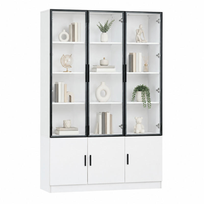 VITRINE mit LED 120 x 32 x 200 cm MDF Weiß 6 Türen - Weiß, Holzwerkstoff (32/200/120cm) - Beauniv