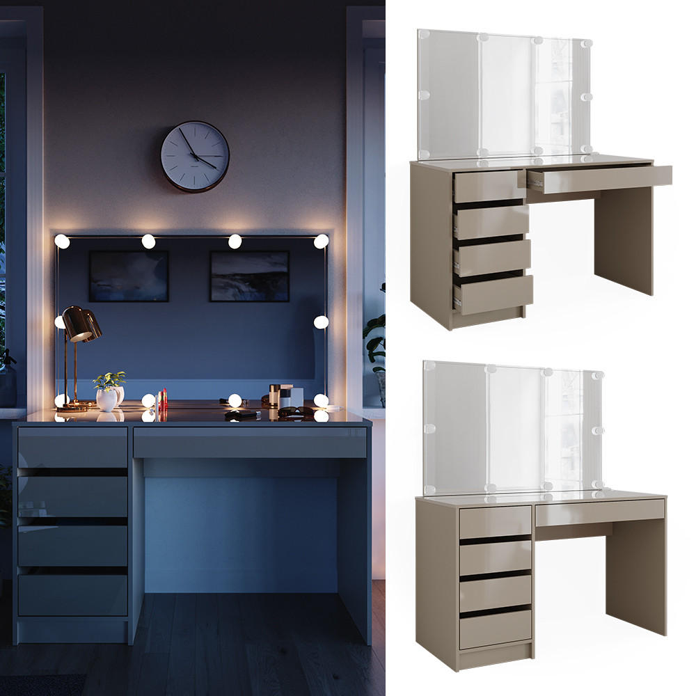 SCHMINKTISCH Sherry Greige 120 cm mit LED-Kette - Greige, Holzwerkstoff (120/75/55cm) - Vicco