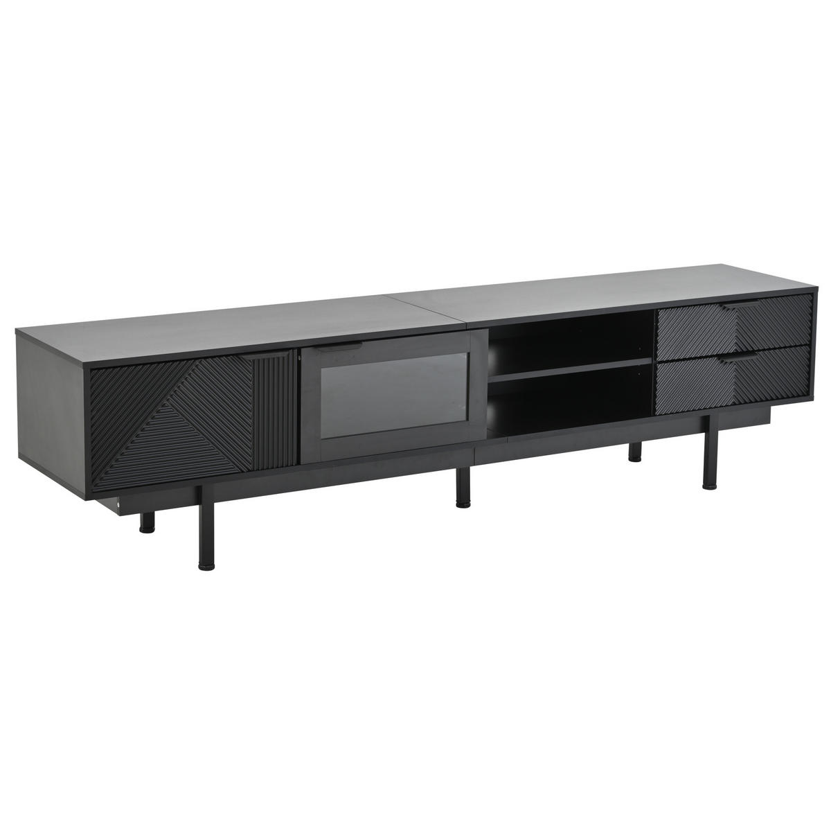 TV-LOWBOARD aus Spanplatte 200x40x50,5 cm Schwarz mit 2 Türen, 2 Schubladen und Ablagefächern - Schwarz, Holzwerkstoff (200/50.5/40cm) - Modfu