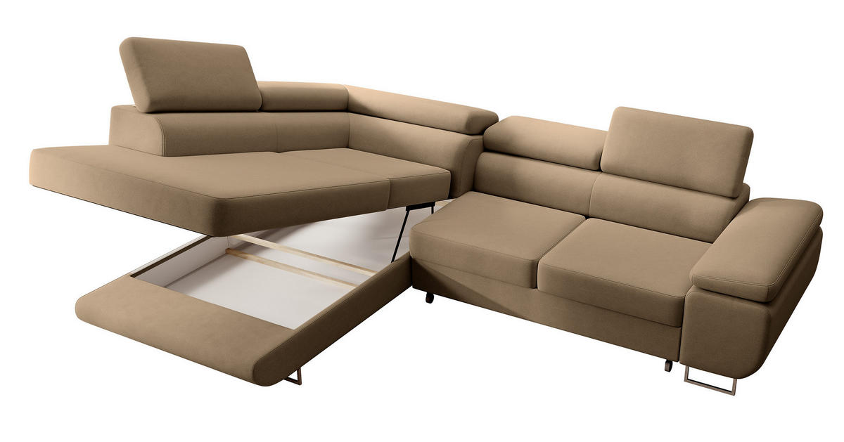 ECKSOFA Stevil Beige Velours - Beige/Silberfarben, Textil/Metall (275/203cm) - Selsey