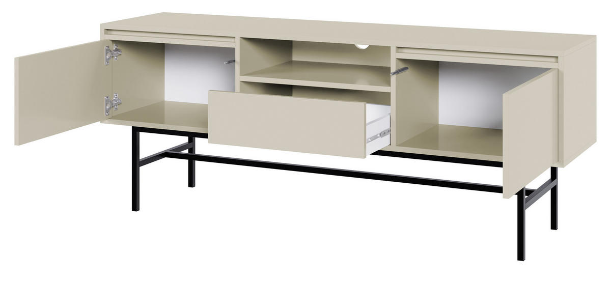 TV-SCHRANK Evo Graubeige mit Metallgestell 154 cm - Greige/Schwarz, Holzwerkstoff/Metall (154/59.8/39cm) - Selsey