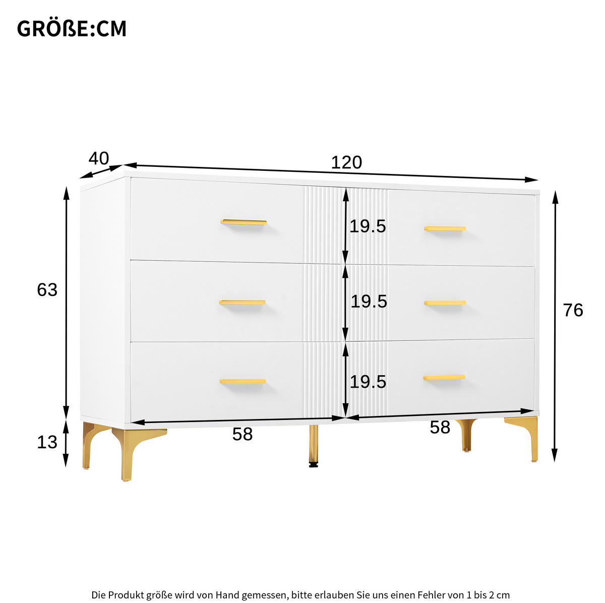 KOMODA z MDF 120x76x40 cm bílá se 6 zásuvkami a vlnitým čelem - bílá, kompozitní dřevo (120/76/40cm) - Modfu