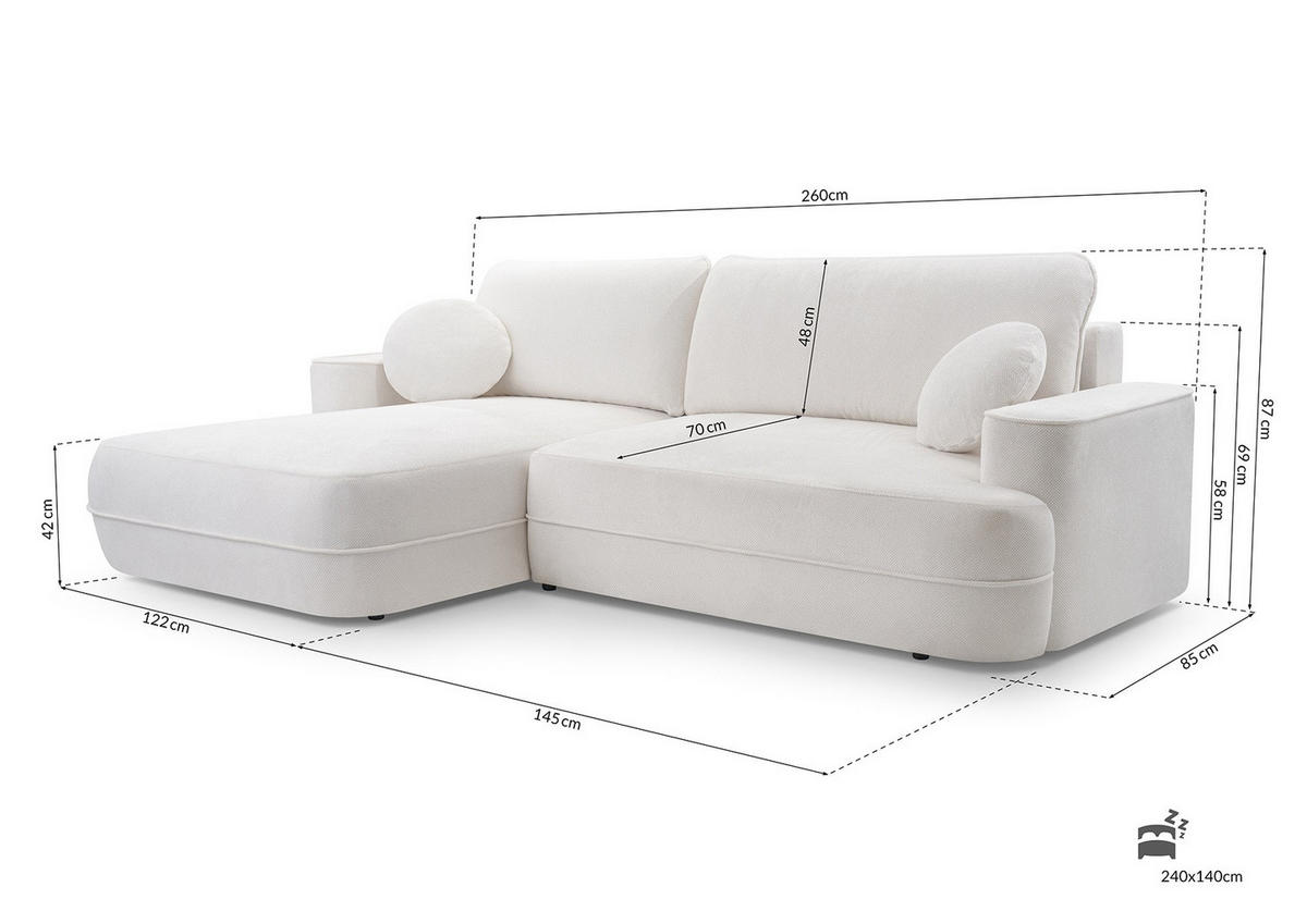 ECKSOFA FUGO Boucle Blau L - Rechts - Blau/Schwarz, Kunststoff/Textil (260/168cm) - Luxkor24