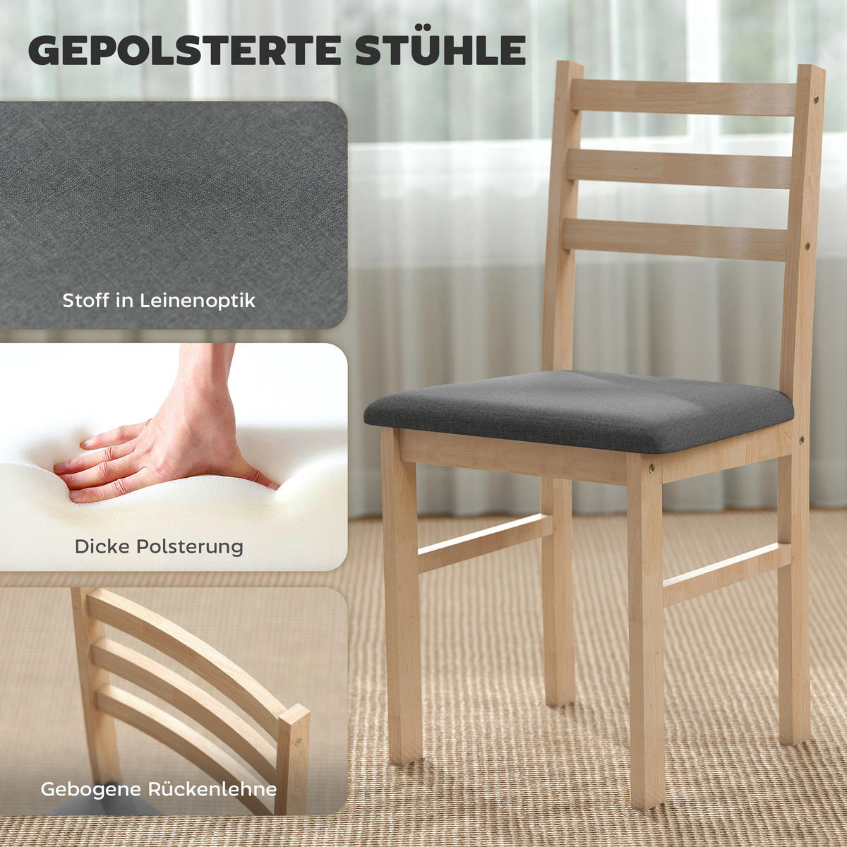 ESSTISCH-SET DE-10070 Naturholz - Naturfarben, Holzwerkstoff (60/74.5/80cm) - ComfortXL