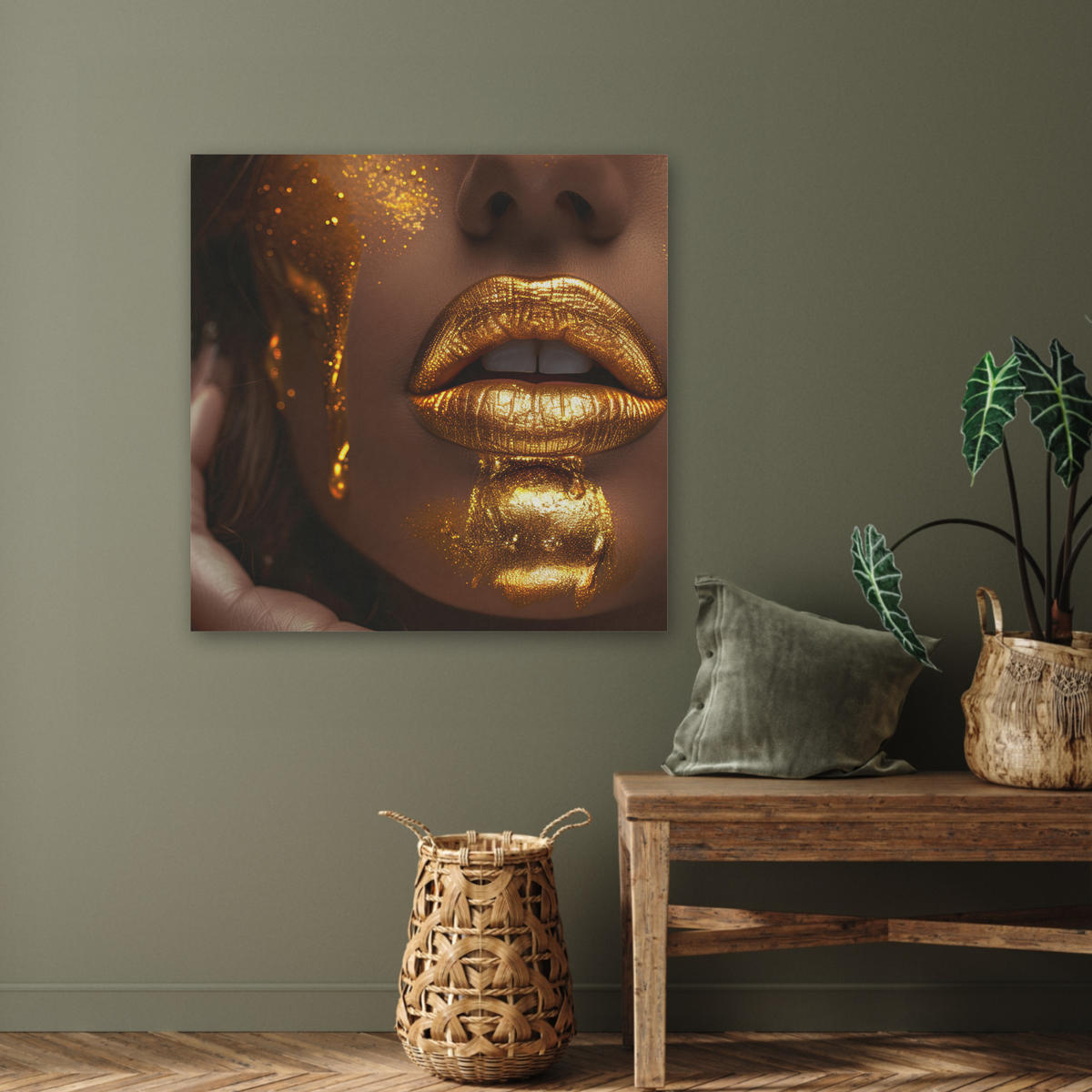 AKUSTIKBILD Frau - Gold - Luxus - Porträt Akustikpaneele 80x80 cm - Goldfarben, Kunststoff (80/80/0.9cm) - MuchoWow