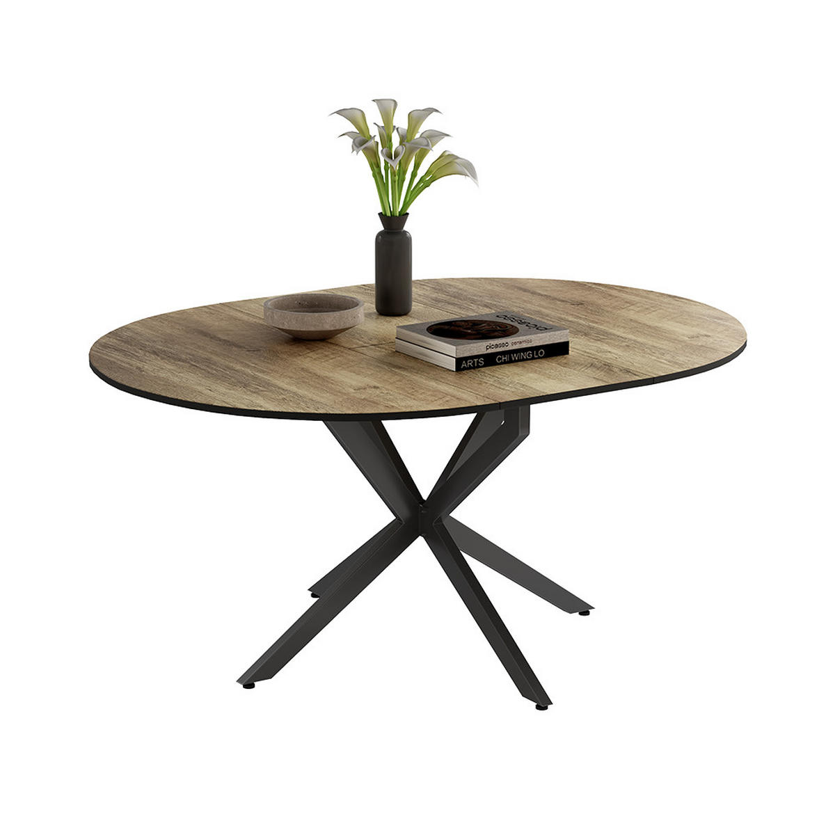 ESSTISCH Loyd Schwarz/Eiche rustikal 120 x 76.5 cm ausziehbar - Wildeiche/Schwarz, Holzwerkstoff (120/120/76.5cm) - Vicco