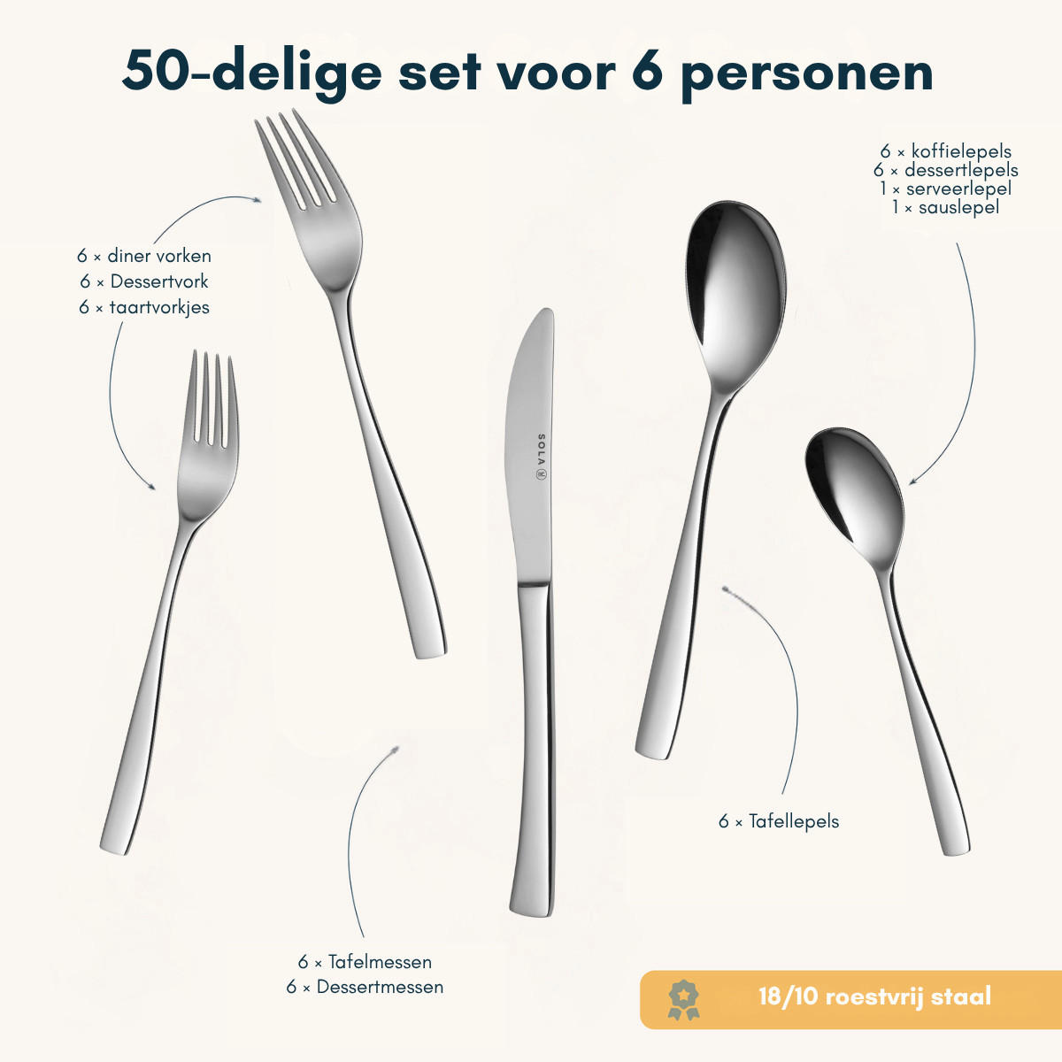 BESTECKSET Lotus 50-teilig - Silberfarben, Metall - Sola