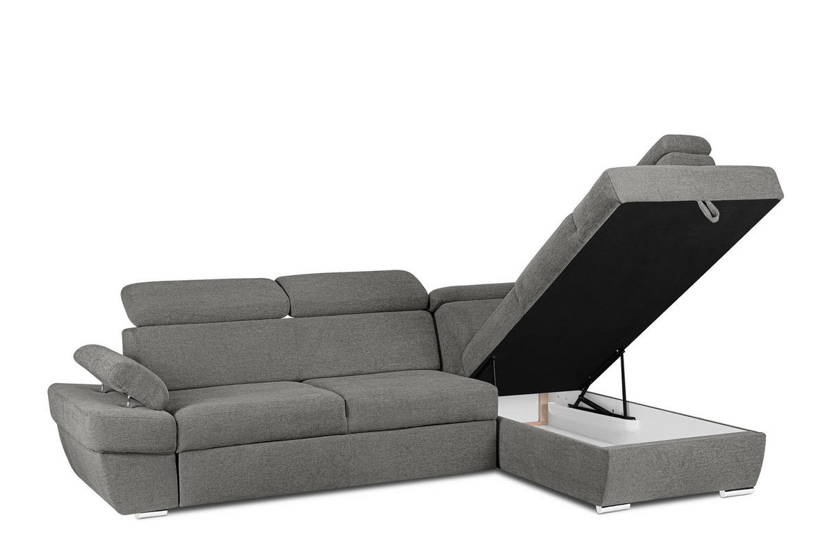SCHLAFECKSOFA RATLO rechts 4/5-Sitzer mit Bettkasten in Lederoptik, grau - Silberfarben/Grau, Textil (270/190cm) - KONSIMO®