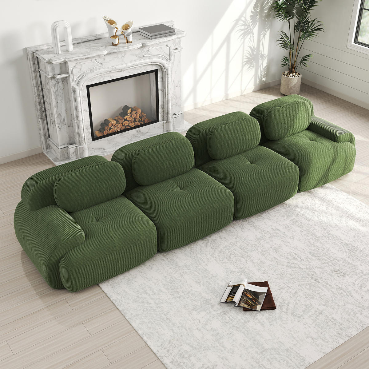 4-SITZER SOFA Cord Grün - Grün, Textil (388/75/103cm) - WISHDOR