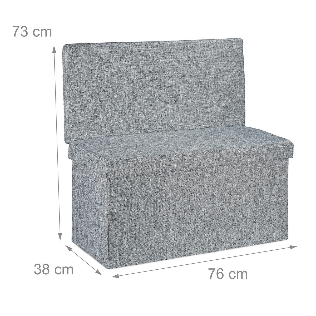 SITZHOCKER Grau faltbar mit Lehne Stauraum - Grau, Holzwerkstoff/Textil (76/73/38cm) - Relaxdays