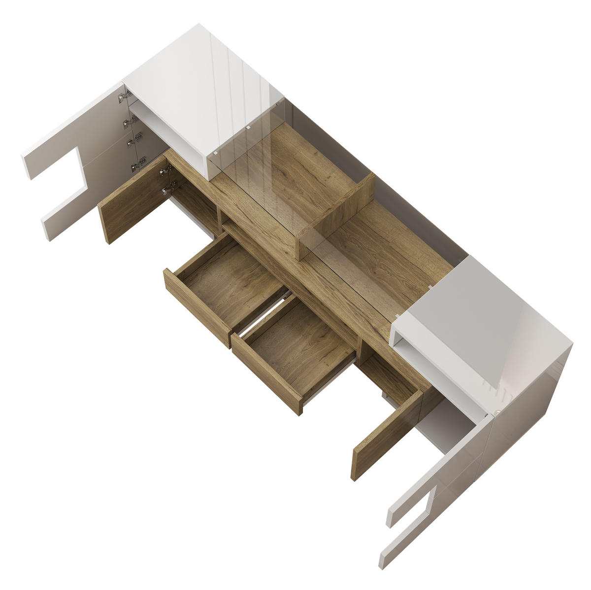 LOWBOARD 145/30/51 cm in Weiß mit LED-Beleuchtung und 6 Türen - Weiß, Holzwerkstoff (145/51/30cm) - Flora Grace